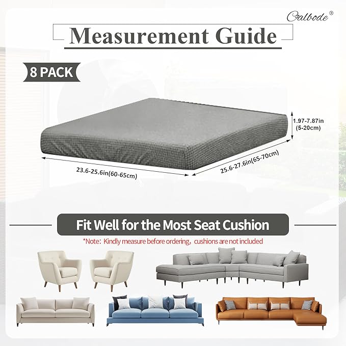 8Pcs Outdoor Stretch Cushion Covers,Waterproof Outdoor Chair Cushion Covers for Patio Furniture, Washable Jacquard Couch Covers Replacement for Patio Furniture(Grey, Cover Only) - Image 2