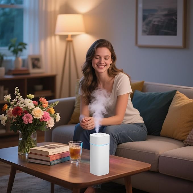 ​​JORMEY Mini Portable Humidifiers-Quiet Cool Mist Humidifier with Soft LED Ring, 600ml Desktop Humidifier, Easy to Fill and Clean for Home, Office or Bedroom, Compact & Stylish - Image 4