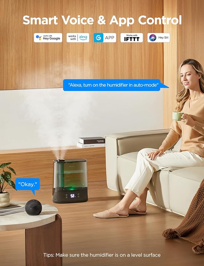 GoveeLife Smart Humidifiers for Bedroom, 6L Cool Mist Top Fill for Large Room, Humidity Sensor, Auto Mode, 60H Quiet Runtime, Schedule, WiFi Humidifier for Baby Plant, Compatible with Alexa, Black - Image 2