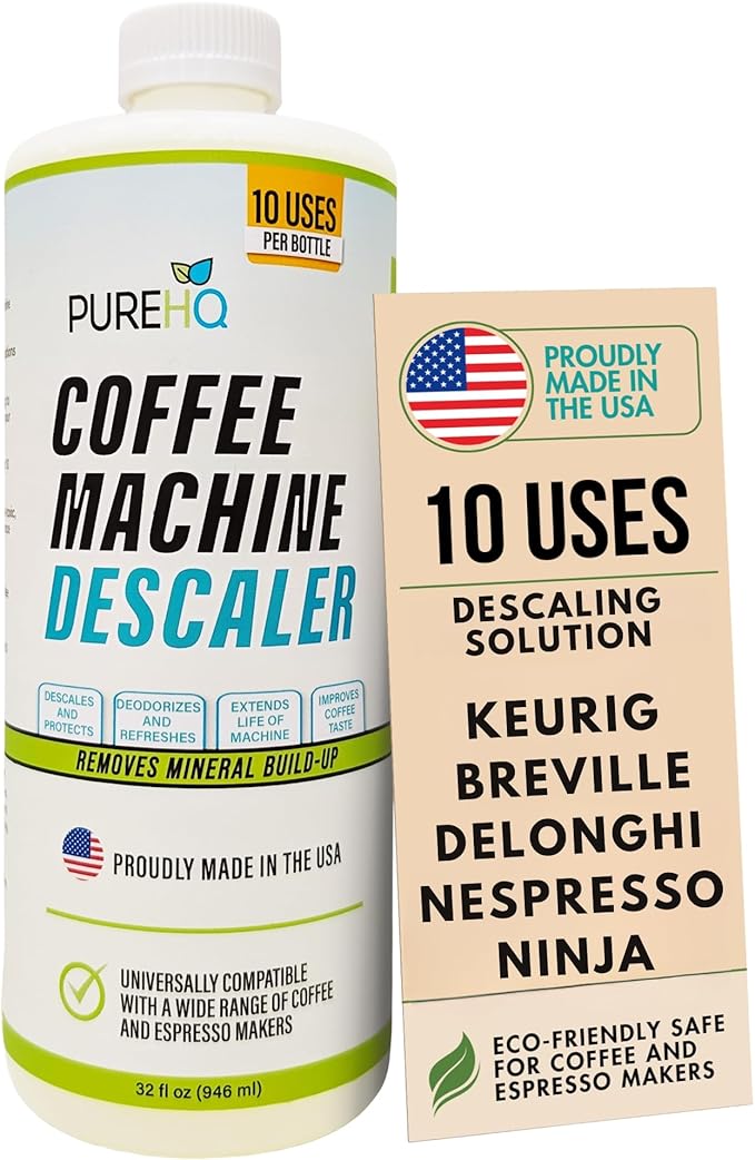 Coffee Machine Descaler - 10 Uses - Keurig Descaling Solution - Universal Descaler for Keurig, Nespresso, Delonghi, Breville, Ninja and All Single Use Coffee and Espresso Machines - Made in USA by PUREHQ