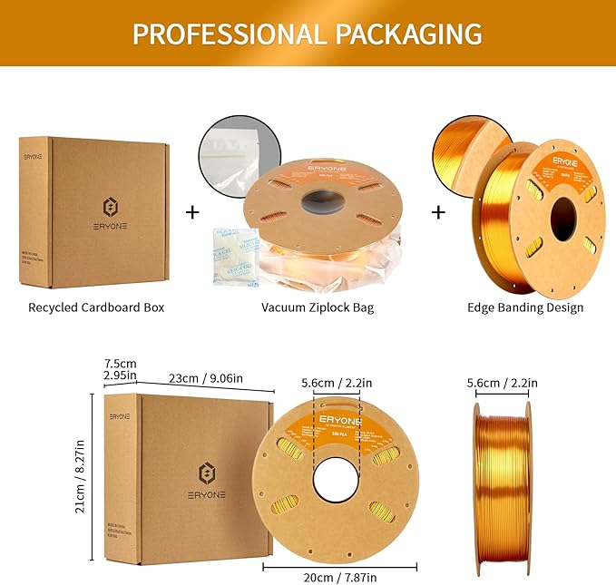 ERYONE Silk PLA Filament for 3D Printer, 1.75mm +/- 0.03mm, 1kg (2.1LBS)/Spool, Liquid Gold - Image 7