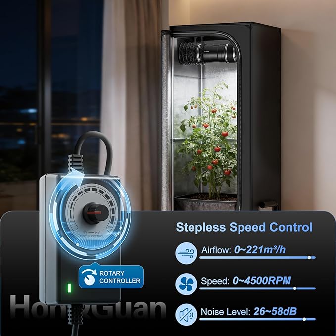 Hon&Guan 4 Inch Inline Booster Duct Fan with Speed Controller - 130 CFM Airflow with 6W Ultra-Low Power and Low Noise - Image 4