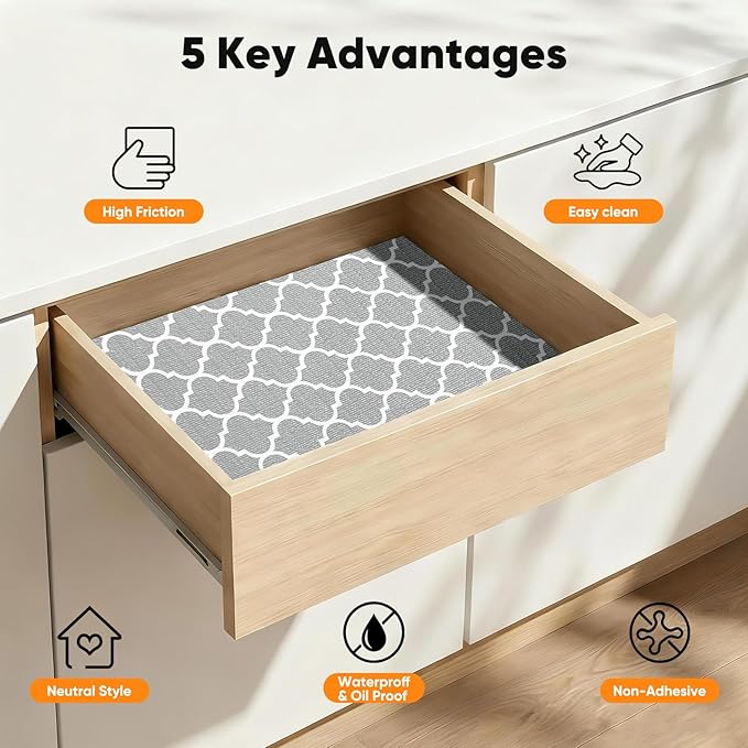 Coavas Extra Grip Thickened Shelf and Drawer Liner - Non-Adhesive Non-Slip Waterproof Mats for Kitchen Cabinets, Drawers, Shelves, Dresser & Cupboard, Easy Cut DIY (Gray, 12IN x 20FT) - Image 2