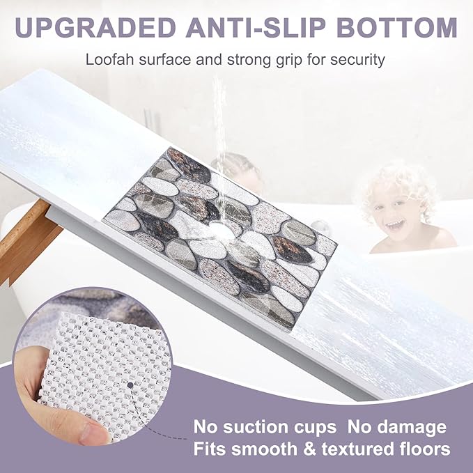 Square Shower Mat Non Slip: 24x24 Inch Extra Large Shower Mats with Drain Hole in Middle -Anti Slip Shower Mats for Inside Shower -Loofah Shower Floor Mat Bath Mat for Shower Stall Bathtub Elderly - Image 3