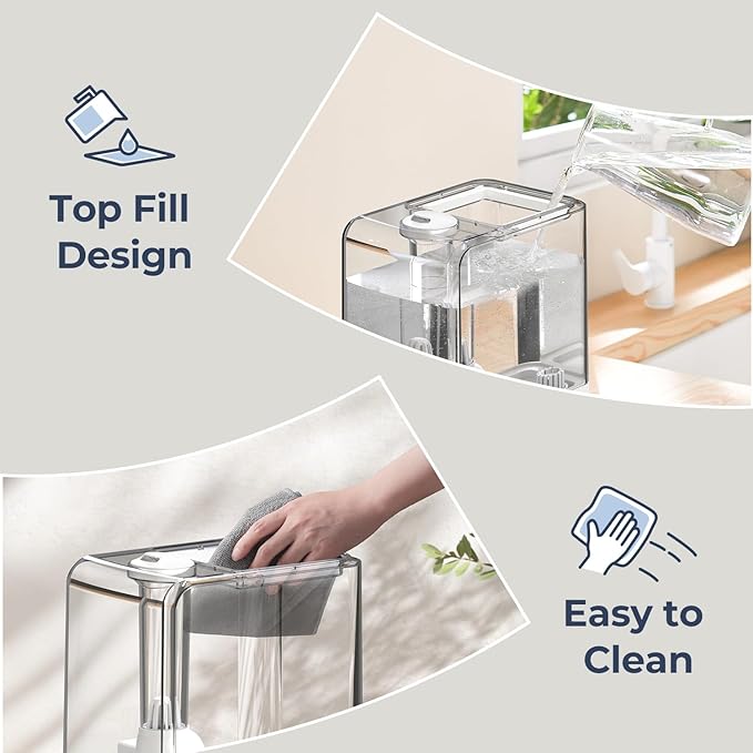 Humidifiers for Bedroom Large Room, Top Fill 6.5L Cool Mist Humidifier, 45H Runtime, 28dB Quiet Ultrasonic Air Humidifier for Home, Whole House, Baby Nursery, Night Light (White) - Image 4