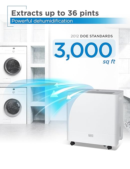 BLACK+DECKER 30-Pint Portable Dehumidifier, Dehumidifier for Home up to 3000 Sq. Ft. Coverage, For Basement and Medium to Large Spaces, Removable Bucket and Drain Hose Included, BD30MWSA, White - Image 2