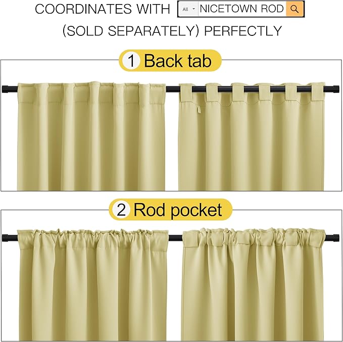 NICETOWN Living Room Blackout Draperies Curtains - (Paler Yellow Color) W70 x L72, 2 Panels, Home Decoration Window Blackout Drape Panels for Patio Door - Image 3