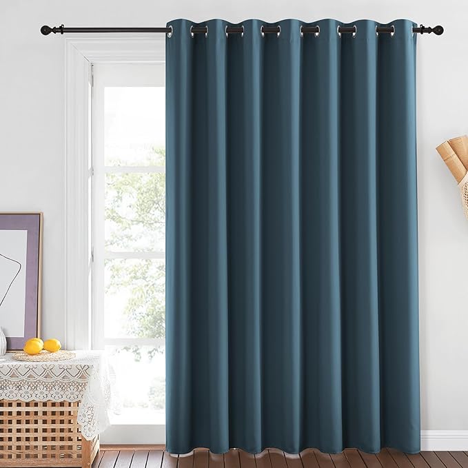 NICETOWN Window Treatment Sliding Door Curtain - Thermal Insulated Width Solid Blackout Patio Glass Door Drape, Extra Wide Draperies (Smoky Blue, 100 inches Wide x 84 inches Long) - Image 2