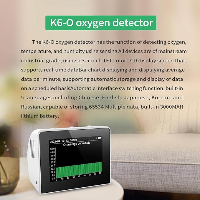 Desk O2/RH/Temp. 3-in-1 Multifunctional Air Quality Detector Temperature Humidity Monitor Indoor/Outdoor O2 Meter Tester 3.5-inch Digital Hygrothermograph with Data Logger Reable Battery for - Image 4