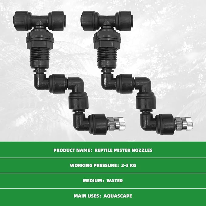 2 Pack Reptile Mister Nozzles, 1/4'' Reptile Misting Nozzles, Adjustable Reptile Fogger Fine Mist Nozzles for Full Water Coverage, Replacement Micro Spray Nozzles for Reptile Terrarium Tank - Image 3
