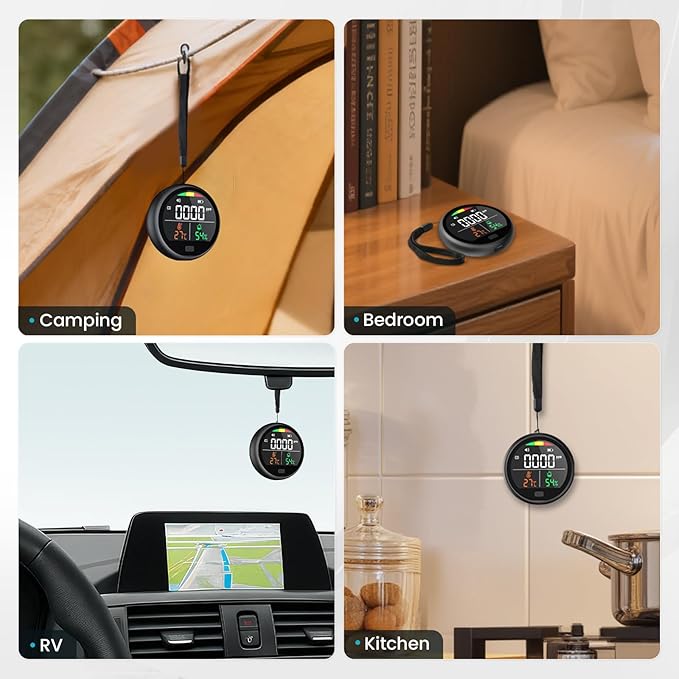 Portable Carbon Monoxide Detector for Travel - 3-in-1 Rechargeable CO Monitor with Temp & Humidity Sensor, Loud Audible & Visual Alarm, 220H Standby CO Detector for Hotel, Camping, Car, RV & Home - Image 6