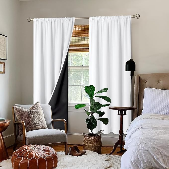 BGment White Blackout Curtains for Living Room, Thermal Insulated Full Room Darkening Window Curtains Noise Cancelling Privacy Rod Pocket Curtains Drapes 80 Inch Length, 2 Panels, 52 Wide, Pure White - Image 2