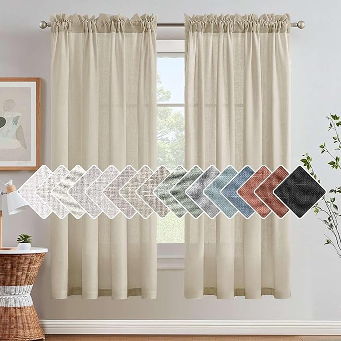 H.VERSAILTEX Linen Curtains Elegant Natural Linen Semi Sheer Curtains Energy Light Filtering Rod Pocket Window Treatments Panels for Living Room (Set of 2, Castle Wall, 52 inch W X 72 inch L) by HVERSAILTEX