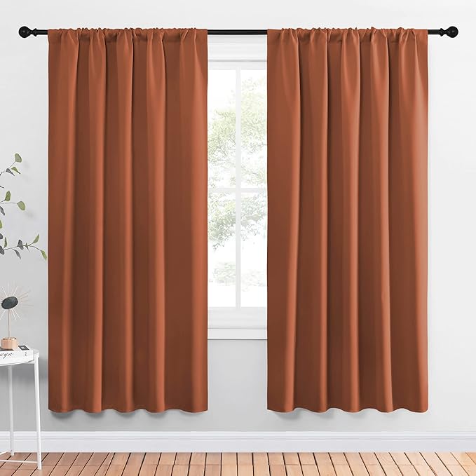 NICETOWN Blackout Curtains and Drapes - Thermal Insulated Solid Rod Pocket Blackout Draperies/Panels (Burnt Orange, 1 Pair, 52 by 72 inches) by NICETOWN