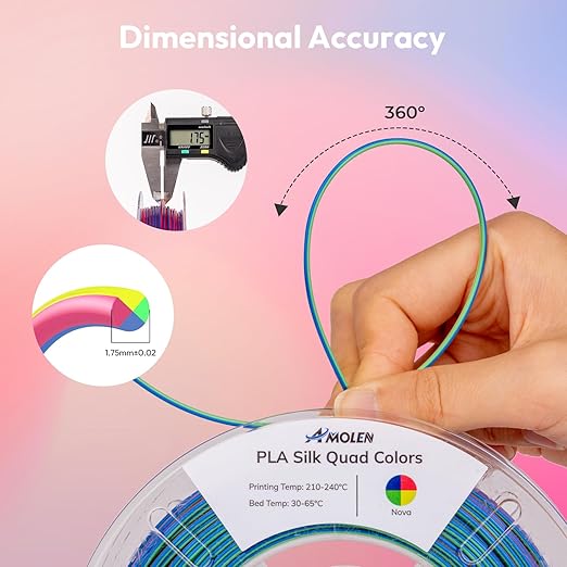 AMOLEN Silk PLA 3D Printer Filament Bundle, Shiny Silkverse 4 Colors in 1 Filament 1.75mm Pack Multi Color from 4 Angles, 4×200g - Image 7