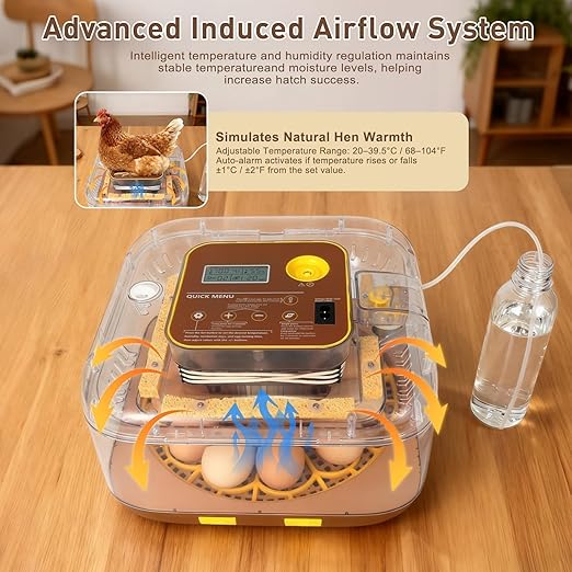 4th Gen - 12 Egg Fully Automatic Incubator, 2026 Upgraded Design, Intelligent Sensor-Based Humidity & Temp Control, Custom Hatch Days, Adjustable Auto Turning with Auto-Stop, 360° View, Alarm, Candler - Image 5