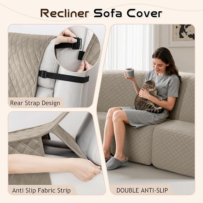 Arfntevss Waterproof Recliner Sectional Couch Covers for Reclining Sectional L Shape Sofa Cover Non Slip Washable Recliner L Shaped Slipcover Dog Additional Seat Protector (1 Seat Cover, Light Khaki) - Image 4