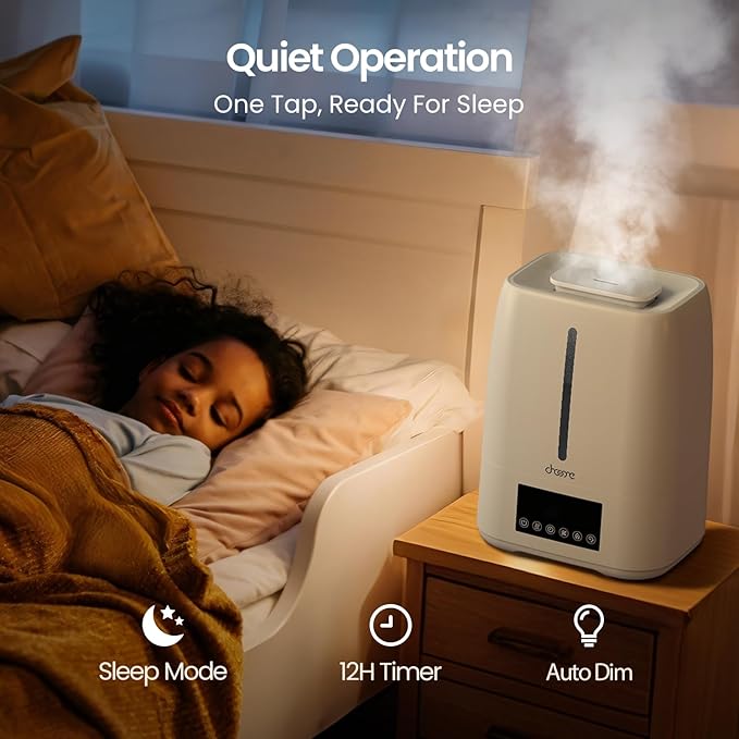 6L Top Fill Ultrasonic Humidifier - Cool and Warm Mist for Bedroom, Baby, Large Rooms & Plants, Smart Humidity Control, Aroma Diffuser, Night Light, 12H Timer, Quiet, White - Image 4