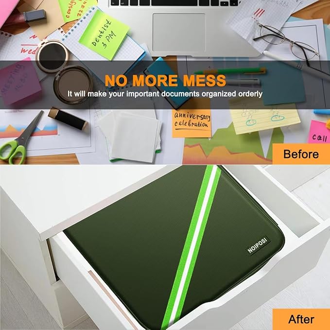 Noiposi Document Organizer with 5200℉ Heat Insulated,Waterproof and Fireproof Document Box,Portable Home Travel Safe Storage Box for Important Documents,File and Birth Certificate，Green - Image 7