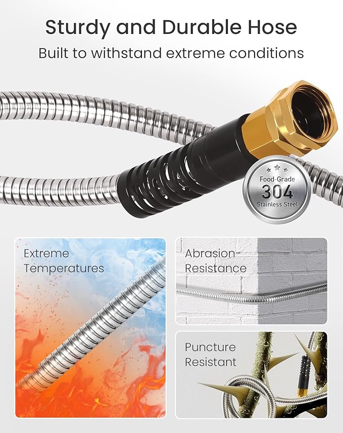 Cesun Short Garden Hose 3 feet, Small Metal Leader Hose, Drinking Water Hose, Flexible, Lightweight Stainless Steel Water Pipe for RV, Outdoor, Yard, 3ft x 5/8", Female to Female - Image 3