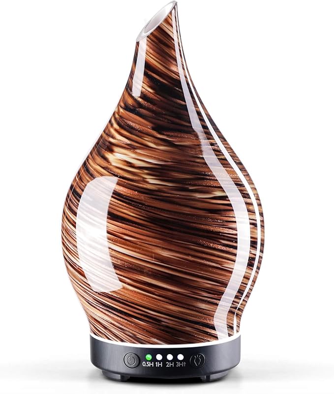 Porseme 150ml Essential Oil Diffuser Glass Color Changing Aroma Air Diffusers Aromatherapy Ultrasonic Cool Mist Humidifier 6 Running Hours Waterless Auto-Off for Sleeping Yoga Office Spa (Dark Golden) by Porseme
