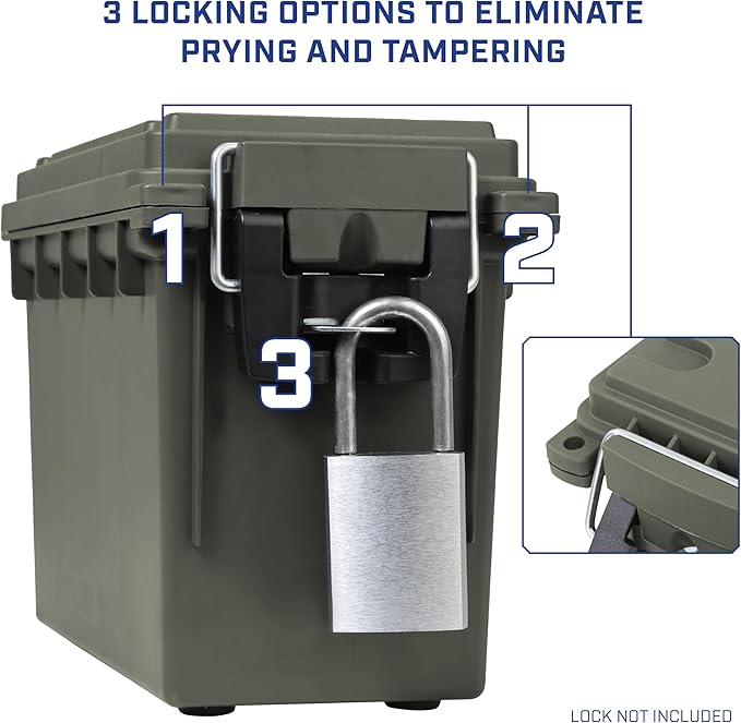 Sheffield 12757 4-Pack Ammo Storage Box, Stackable .30 Cal Field Boxes, Water and Dust Resistant, Lockable Storage Box with Handle, Secures Hunting Gear, Supplies, and Bullets, Made in USA, Green - Image 5