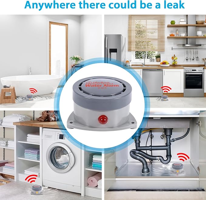 Water Leak Detector 5 Pack, Shackcom Water Alarm 110DB, Wireless, Waterproof & Battery-Operated, Audio and Light Alerts for Bathroom, Kitchen & Home Security ( Battery Not Included ) - Image 5