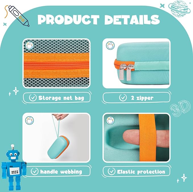 Case Compatible with 3Doodler Start+ Essentials for 3D Pen Set for Kids, Carrying Holder Fit for Printing Pens,Storage Organizer for Printing Filament Refill,Micro-USB Charger (3D-01-Light Blue) - Image 3