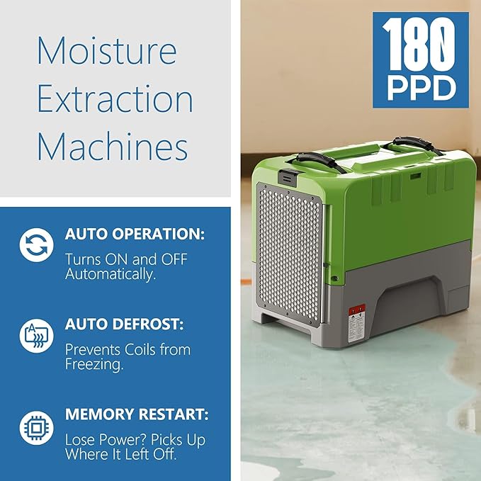 ALORAIR Smart WiFi LGR Commercial Dehumidifier 180 PPD (Saturation) with Hose, Industrial Dehumidifier with Pump, 5 Years Limited Warranty, cETL Listed, 85 PPD at AHAM, Flood Repair, Green - Image 3