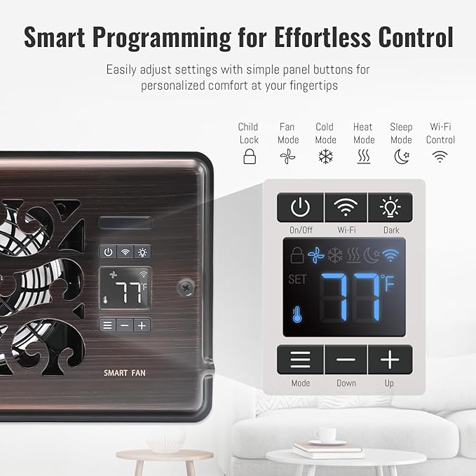 Register Booster Fan for 4" x 12" Register Holes, Quiet Vent Fan Booster with Intelligent Thermostat, Improves Heating Cooling, App Control, 10-Speeds, Charleston Smart Register Vent, ORB - Image 8
