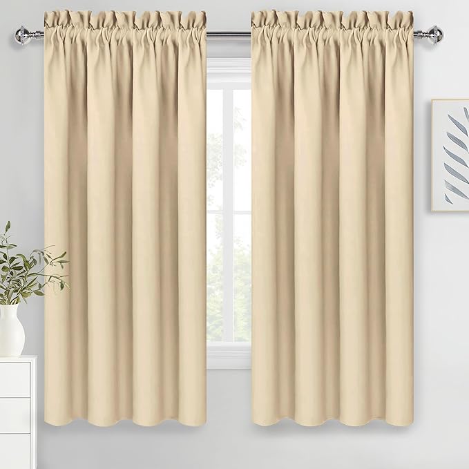 DWCN Blackout Curtains Room Darkening Thermal Insulated Bedroom Curtains Window Curtain Panels, 52 x 63 inches Long, Set of 2 Beige Rod Pocket Drapes by DWCN