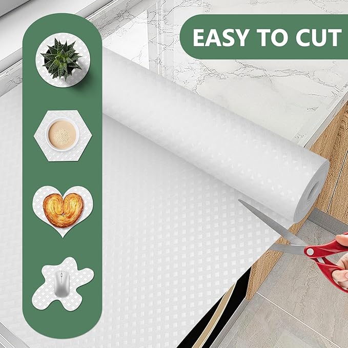 Shelf Liners, Non-Adhesive Drawer Liner, Waterproof & Oil-Proof Kitchen Cabinet Cupboard Liner Plastic EVA Material BPA Free Fridge Liner Mats Paper Protector for Shelves (White/12in x 120in) - Image 3