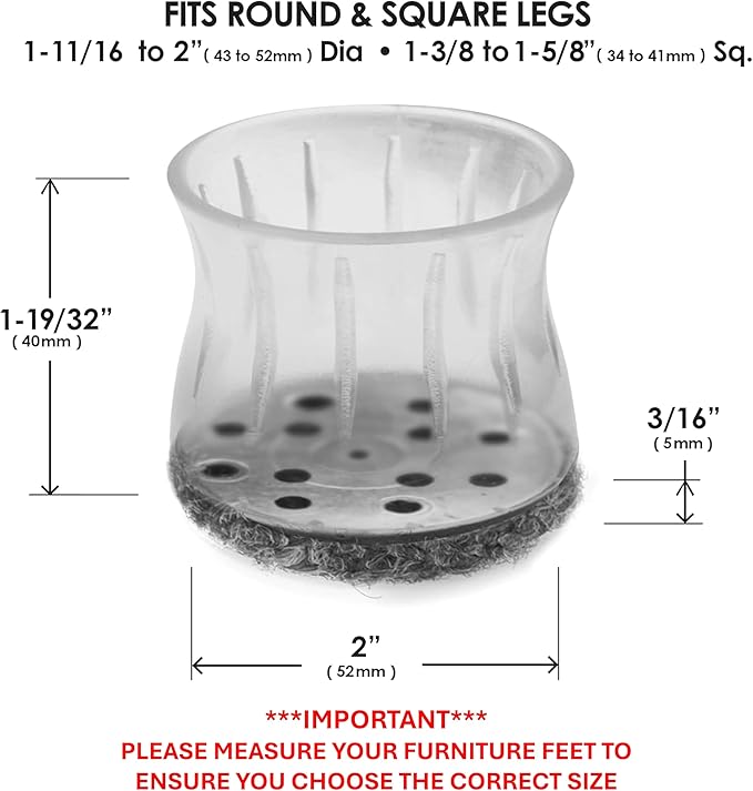 Slipstick GorillaOutdoor Berber Furniture Feet Pads with Clear Sleeve Sock (4 Pack) Outdoor Furniture Sliders for Round & Square Legs, XL - Image 4