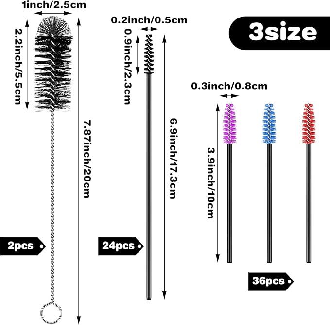 62 Pieces 3 Size Hummingbird Feeder Cleaning Brush Mini Nylon Tube Brush Set Nylon Hummingbird Feeder Parts Cleaning for Bottles, Tubes, Jars, Bird(Black) - Image 2