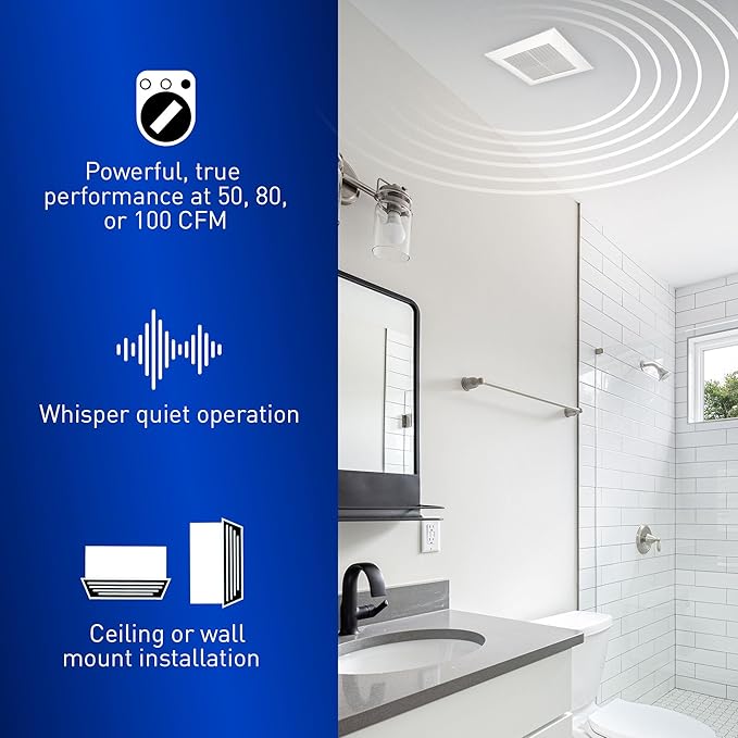 Panasonic WhisperValue Ceiling/Wall Mount Bathroom Exhaust Fan, 50-80-100 CFM, FV-0510VS1 - Image 4