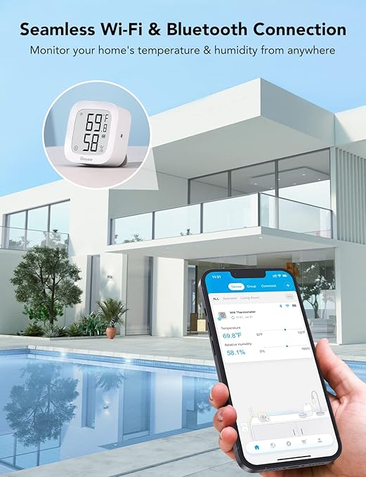 Govee WiFi Thermometer Hygrometer 2Pack H5103, Indoor Temperature Humidity Sensor with Electronic Ink Display, App Notification Alert, Free Data Storage Export, Digital Remote Monitor for Bedroom - Image 2