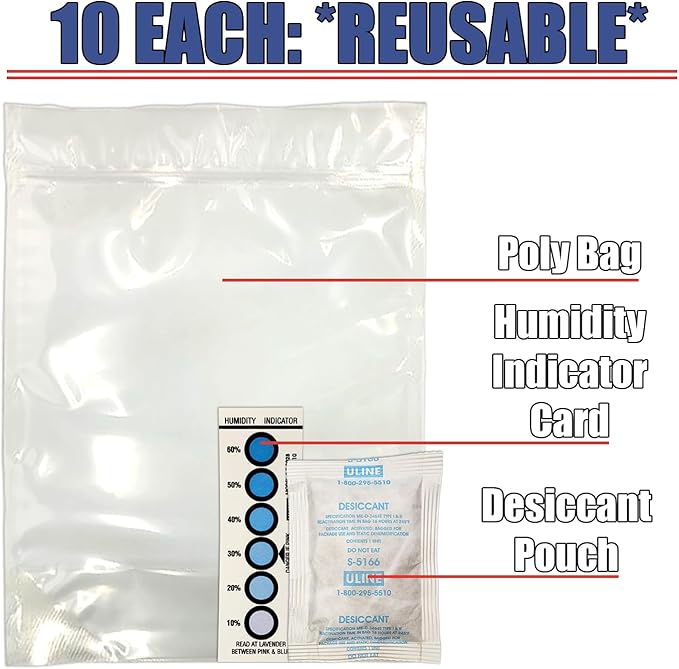 3D Printer Filament Storage Kit 10 Pack. Includes: 10 Boxes,10 Resealable 4.5 Mil Nylon/LDPE Plastic, 10 Rechargeable Clay Desiccant Packs, 10 Humidity Indicators, 30 Printable Labels by NetSellsIt - Image 2