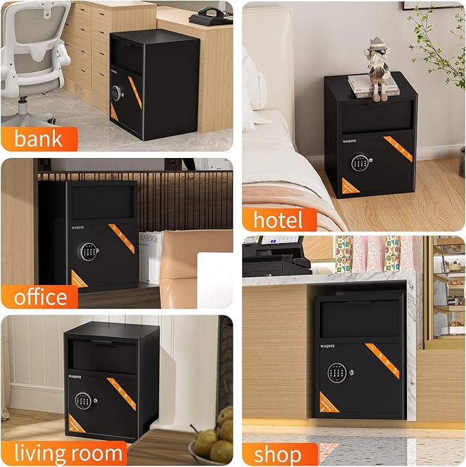 WASJOYE Depository Drop Cabinet Safe - 2.6 Cubic Feet Large Size with Digital Keypad Lock and Anti Theft, Business Security Safe Box with Alarm Function, Large Drop Slot Box for Cash Slip Office Home - Image 6