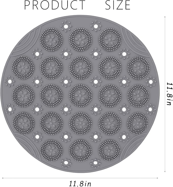Round Non Slip Shower Mat with Suction Cups 11.8 Inch, Anti Skid PVC Bath Mat with Drain Holes, Soft Massage Foot Mat for Bathroom Shower, Gray - Image 2