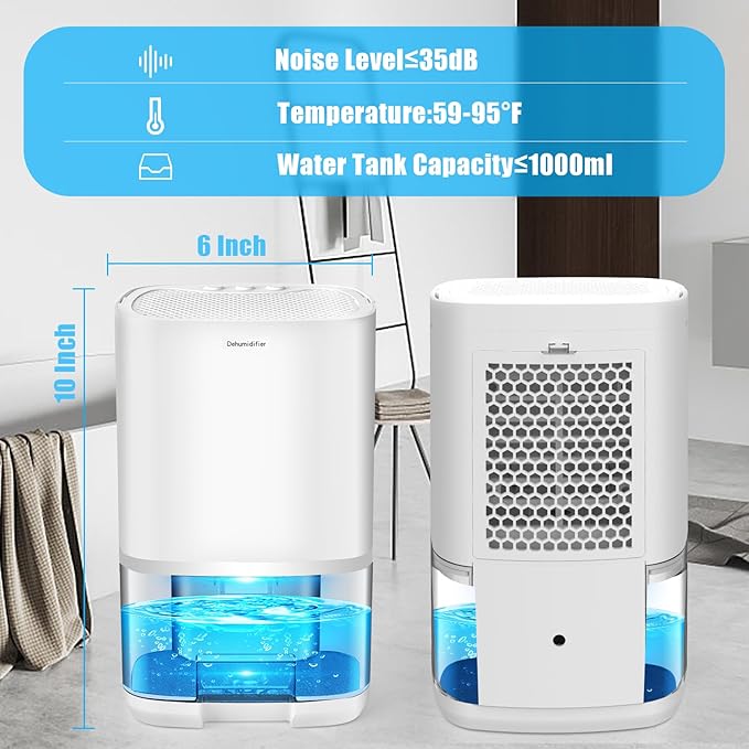 Dehumidifiers for Home 35OZ Small Dehumidifier for Bedroom 2500 Cubic Feet(350sq ft) with 7 LED Lights, Ultra Quiet & Auto Shut off Dehumidifier for Bathroom Basement Closet Garage - Image 6