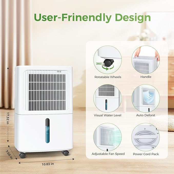 2,500 Sq Ft Home Dehumidifier with Drain Hose, 55 OZ Water Tank, 24 Hr Timer, 34 Pints High Efficiency Compressor for Basement, Bedrooms, Bathrooms and Laundry Rooms - Image 7
