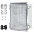 Waterproof Electrical Box with Mounting Plate, IP67 Junction Box Stainless Steel Latch Hinged Clear Cover Project Enclosure with Wall Bracket and 2 Glands 8.3" x 6.3" x 3.9" by YETLEBOX