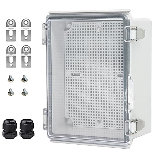 Waterproof Electrical Box with Mounting Plate, IP67 Junction Box Stainless Steel Latch Hinged Clear Cover Project Enclosure with Wall Bracket and 2 Glands 8.3" x 6.3" x 3.9" by YETLEBOX