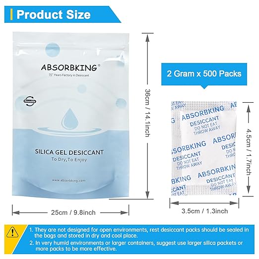 Desiccant Packs – 2 Gram 500 Packs Moisture Absorbers, Food Grade Desiccant with Color Indicating, Premium Desiccant Packs for Storage, Great for Spices, Foods, Electronics, Jewelry - Image 3