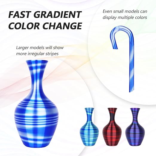 AMOLEN Silk PLA 3D Printer Filament Bundle, Multicolor Gradient Rainbow PLA 1.75mm Pack, Shiny Fast Color Change 3D Printing Filament for Most FDM 3D Printer, 200g X 4 Spools - Image 3
