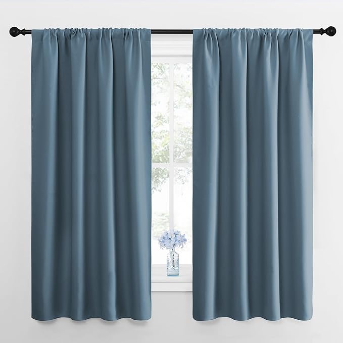 NICETOWN Kitchen Curtains, Short Blackout Curtains & Drapes, Smoky Blue, 42" Wide by 54" Long, 2 PCs, Thermal Insulated Blackout Curtain Panels for Kids Room, Play Room by NICETOWN