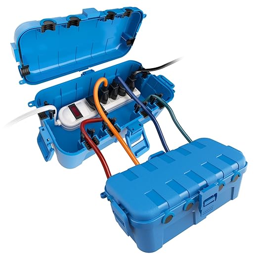 Flemoon [2 Pack] Outdoor Electrical Box Waterproof, Medium Weatherproof Electrical Box (11.5x5.2x4 inch) w/6 Cable Entry Ports, Extension Cord Cover for Power Strip, Timer, Plug, Holiday Light, Blue by FLEMOON