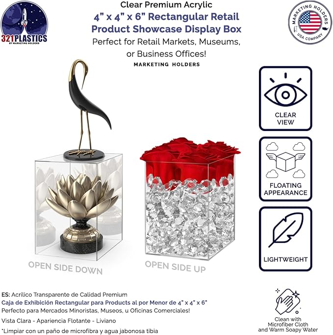 4" x 4" x 6" Clear Acrylic Display Box with One Open Side No Lid Versatile Rectangular Plexiglass Retail Product Riser or Merchandise Storage Bin by Marketing Holders - Image 3