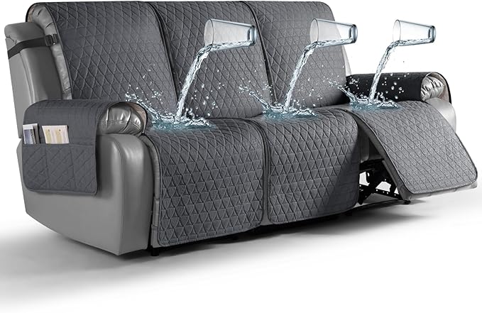 TAOCOCO 100% Waterproof Recliner Cover, Non-Slip Washable Reclining Couch Cover with Elastic Leg Straps, Furniture Protector for Dogs (Charcoal Gray, 3 Seater) by TAOCOCO