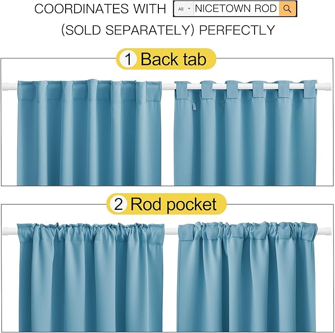 NICETOWN Blackout Curtain Panels for Kitchen - (Teal Blue Color) 42x30 inch, 2 Panels Set, Room Darkening Blackout Drapes for Window - Image 3